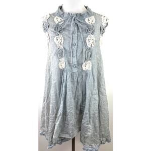 Ryu Women's Bohemian Style Sleeveless Tie Neck Shirt Size Large